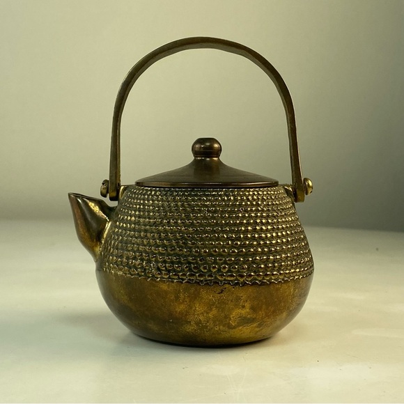 Japanese Style Mini Small Vintage Ornamental Solid Brass Teapot Made in Taiwan - Picture 1 of 11